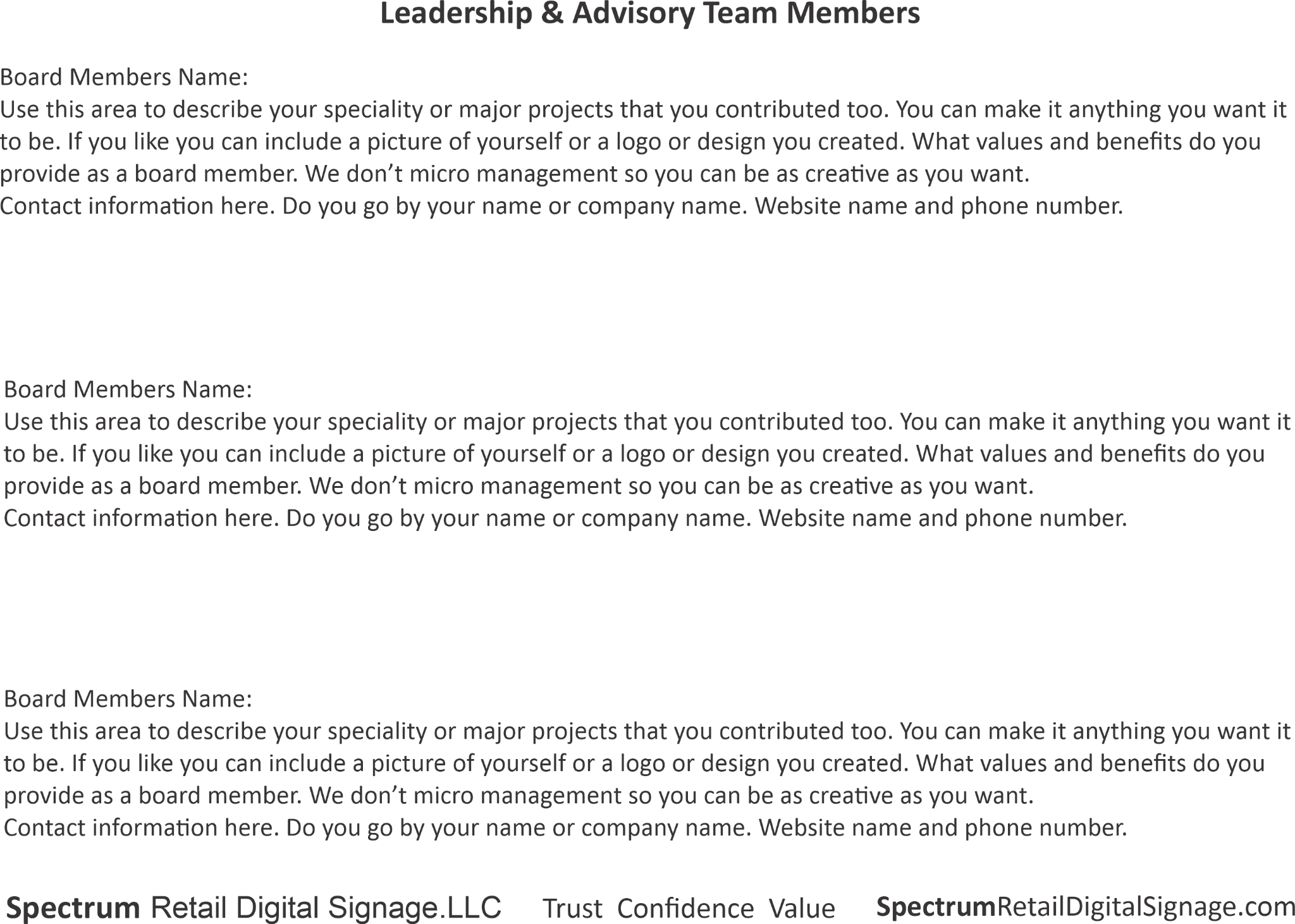 Leadership & Advisory Team Members — Spectrum Retail Digital Signage